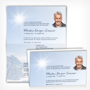 Trauerkarte "Schneeberge" mit pers&ouml;nlichem Text