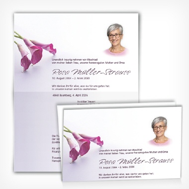 Trauerkarte Calla mit Texteindruck bestellen