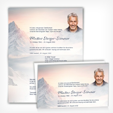 Trauerkarte Berg Abendrot mit Texteindruck