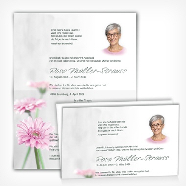 Trauerkarte Gerbera � Zarte Bl&uuml;te mit Texteindruck