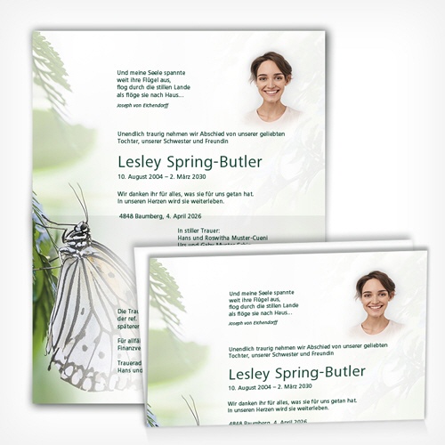 Trauerkarten Schmetterling mit individuellem Text